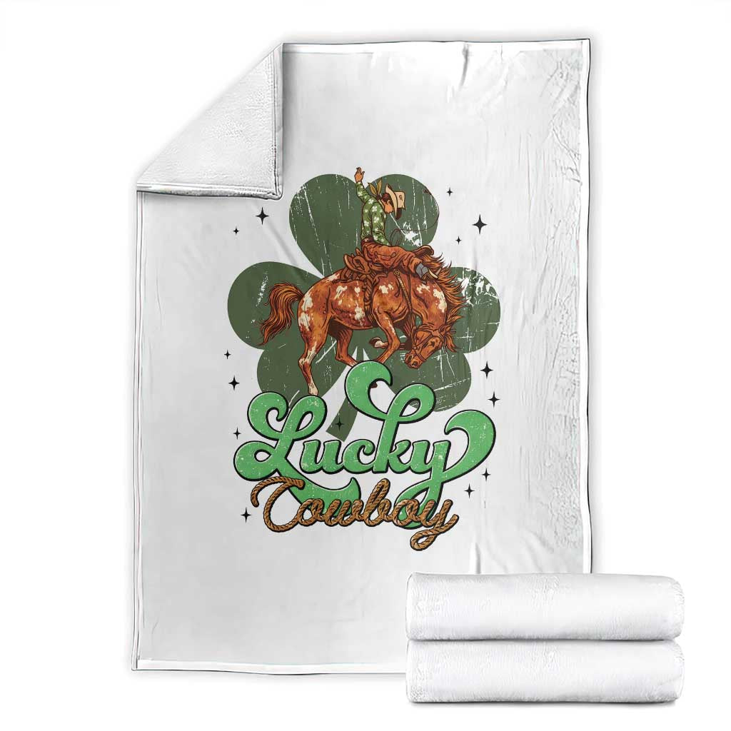 Lucky Cowboy Western Throw Blanket Funny St Patrick's Day TS14 White Print Your Wear