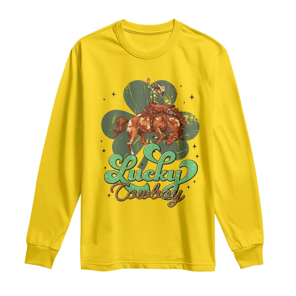Lucky Cowboy Western Long Sleeve Shirt Funny St Patrick's Day TS14 Daisy Print Your Wear