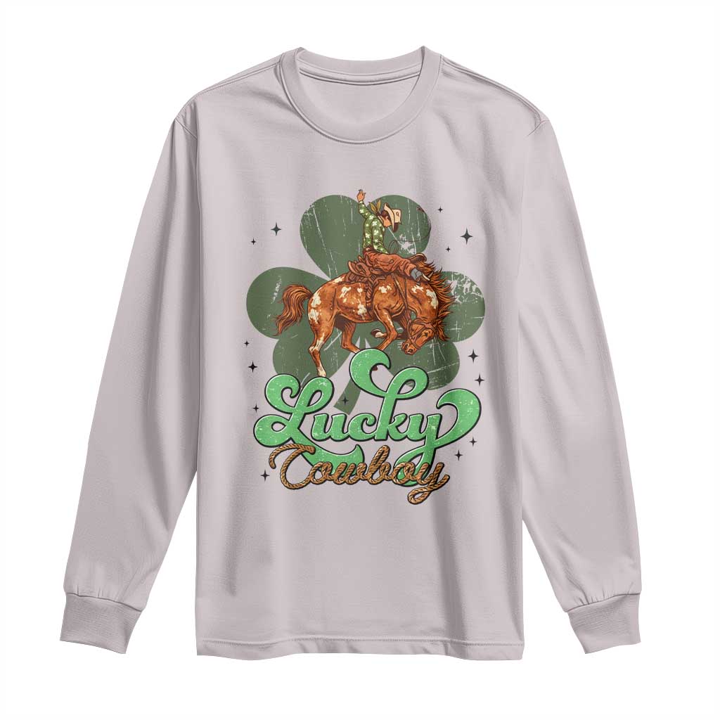 Lucky Cowboy Western Long Sleeve Shirt Funny St Patrick's Day TS14 Ice Gray Print Your Wear