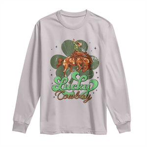 Lucky Cowboy Western Long Sleeve Shirt Funny St Patrick's Day TS14 Ice Gray Print Your Wear