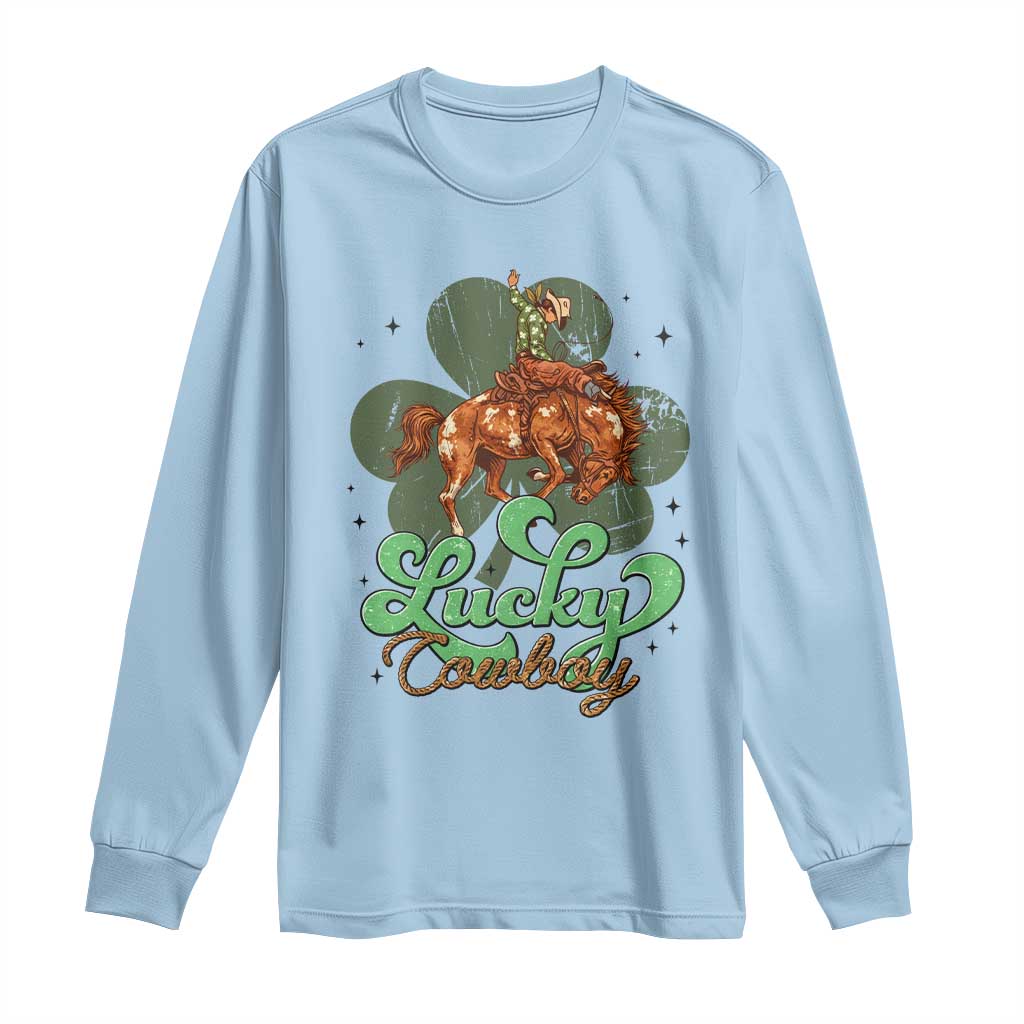 Lucky Cowboy Western Long Sleeve Shirt Funny St Patrick's Day TS14 Light Blue Print Your Wear