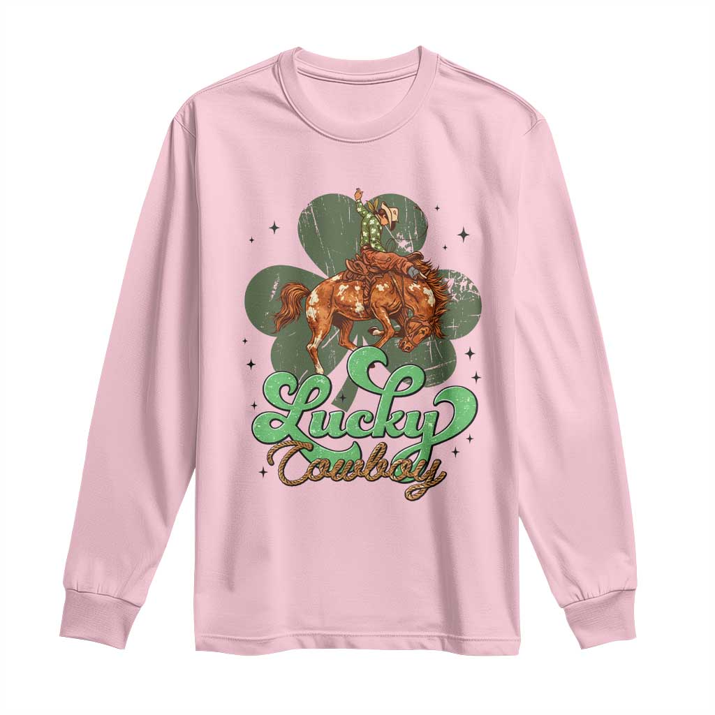 Lucky Cowboy Western Long Sleeve Shirt Funny St Patrick's Day TS14 Light Pink Print Your Wear