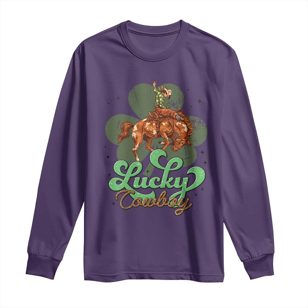 Lucky Cowboy Western Long Sleeve Shirt Funny St Patrick's Day TS14 Purple Print Your Wear