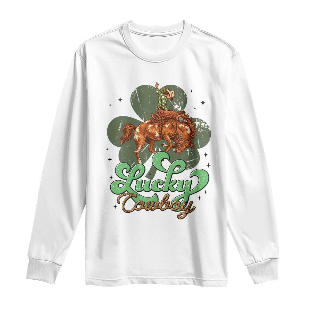 Lucky Cowboy Western Long Sleeve Shirt Funny St Patrick's Day TS14 White Print Your Wear