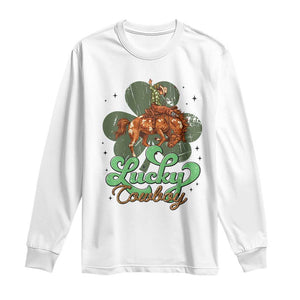 Lucky Cowboy Western Long Sleeve Shirt Funny St Patrick's Day TS14 White Print Your Wear