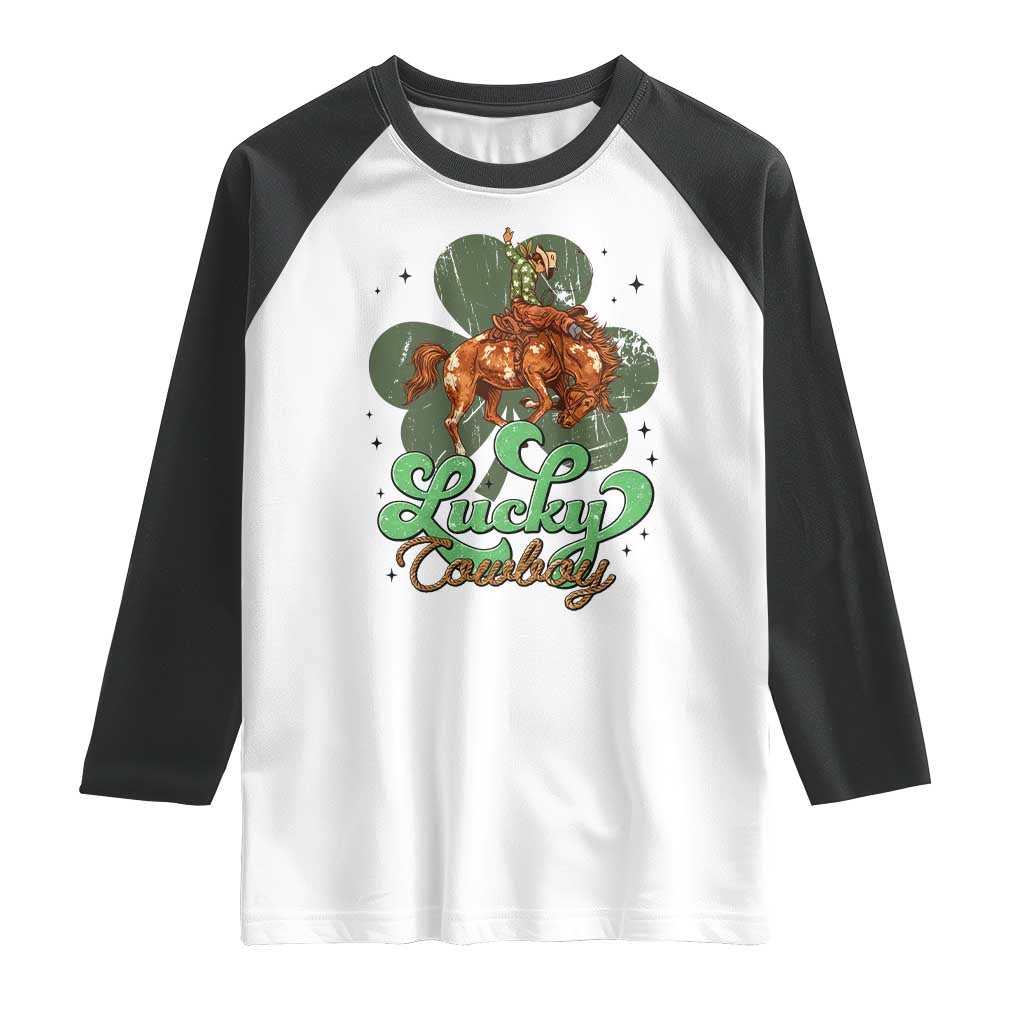 Lucky Cowboy Western Raglan Shirt Funny St Patrick's Day TS14 White Black Print Your Wear