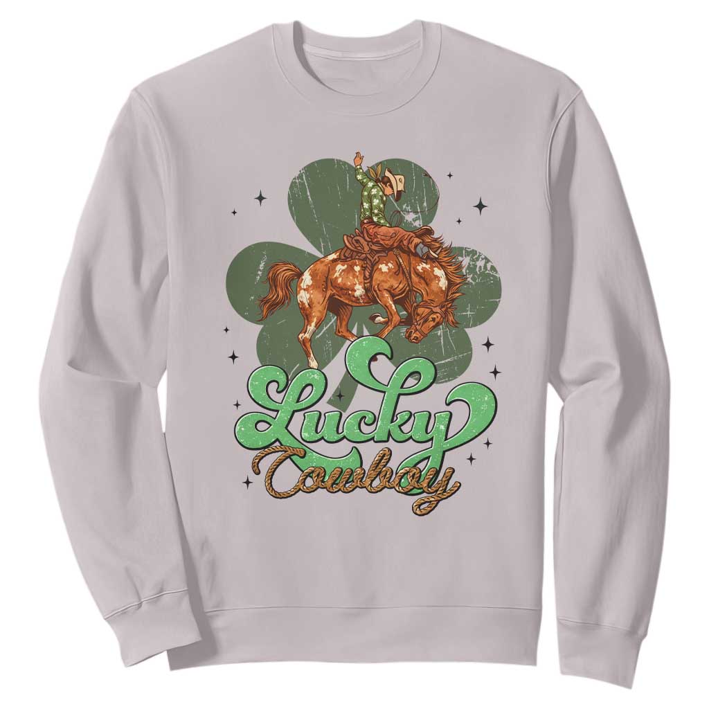Lucky Cowboy Western Sweatshirt Funny St Patrick's Day TS14 Ice Gray Print Your Wear