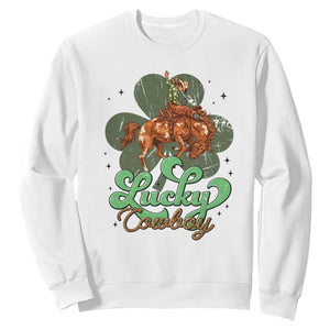 Lucky Cowboy Western Sweatshirt Funny St Patrick's Day TS14 White Print Your Wear