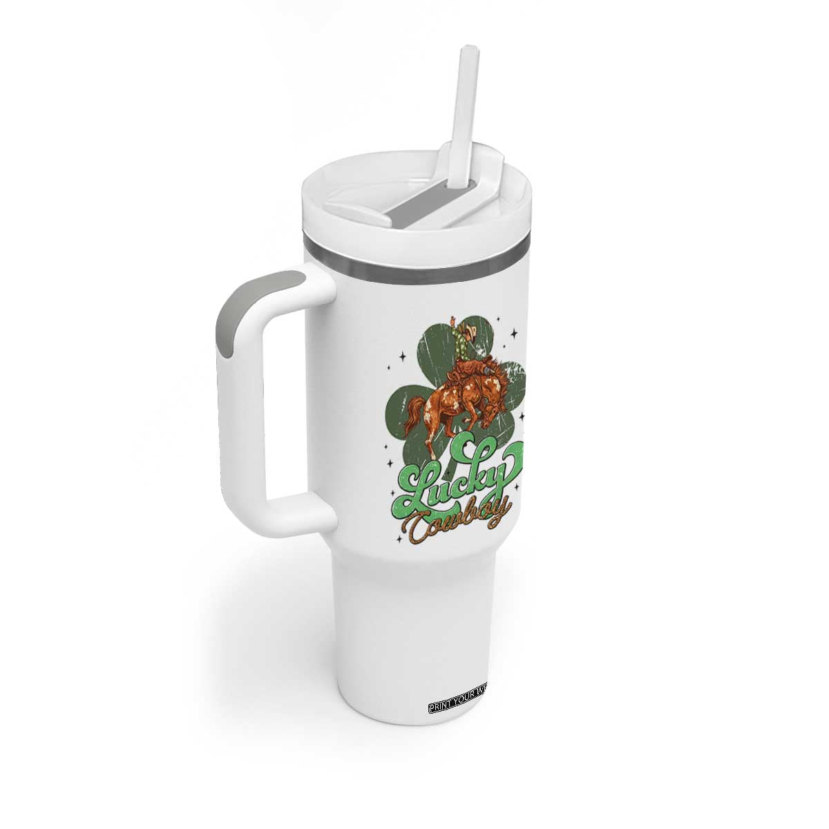 Lucky Cowboy Western Tumbler With Handle Funny St Patrick's Day TS14 Print Your Wear