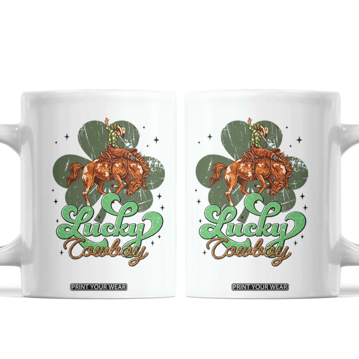 Lucky Cowboy Western Coffee Mug Funny St Patrick's Day TS14 White Print Your Wear