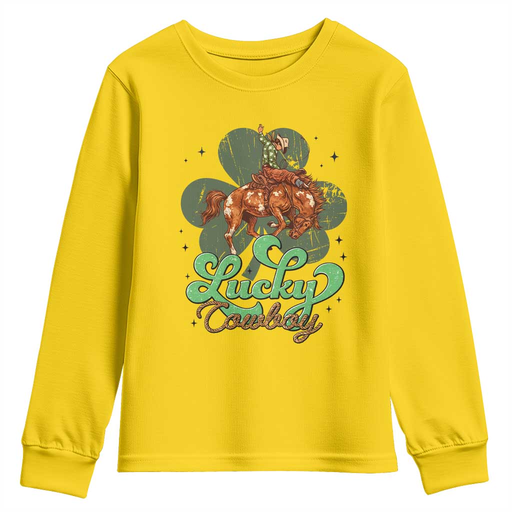 Lucky Cowboy Western Youth Sweatshirt Funny St Patrick's Day TS14 Daisy Print Your Wear