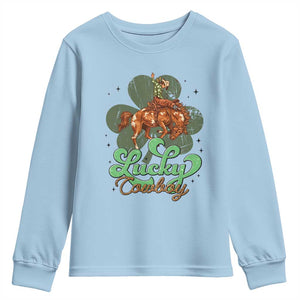 Lucky Cowboy Western Youth Sweatshirt Funny St Patrick's Day TS14 Light Blue Print Your Wear