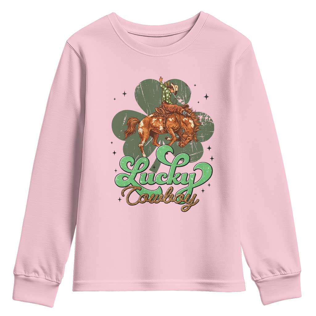 Lucky Cowboy Western Youth Sweatshirt Funny St Patrick's Day TS14 Light Pink Print Your Wear