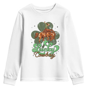 Lucky Cowboy Western Youth Sweatshirt Funny St Patrick's Day TS14 White Print Your Wear