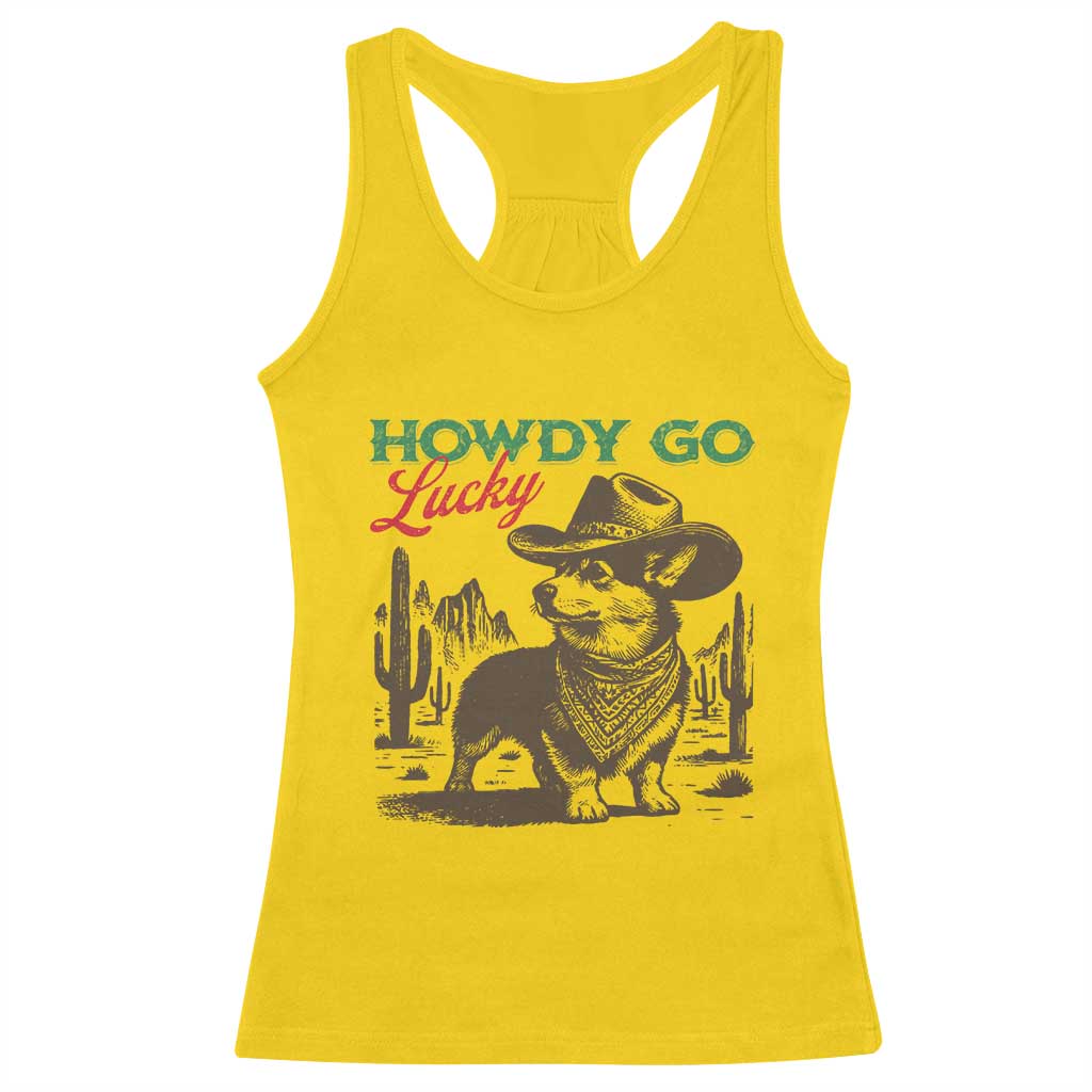 Howdy Go Lucky Racerback Tank Top Funny Corgi St Patrick's Day TS14 Daisy Print Your Wear