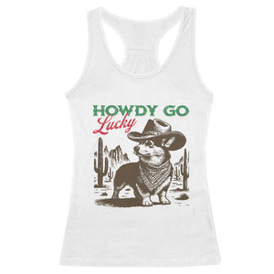 Howdy Go Lucky Racerback Tank Top Funny Corgi St Patrick's Day TS14 White Print Your Wear