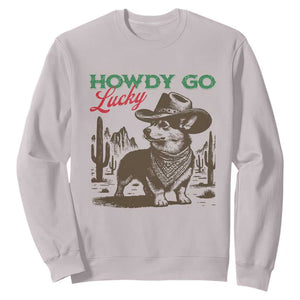 Howdy Go Lucky Sweatshirt Funny Corgi St Patrick's Day TS14 Ice Gray Print Your Wear