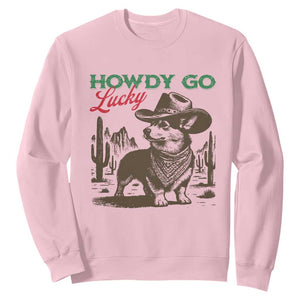 Howdy Go Lucky Sweatshirt Funny Corgi St Patrick's Day TS14 Light Pink Print Your Wear