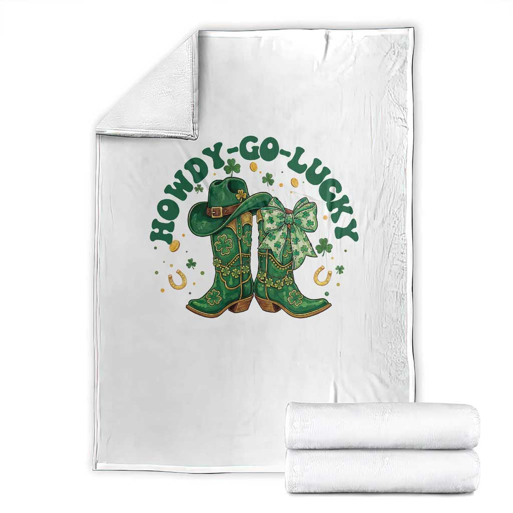 Howdy Go Lucky Throw Blanket Green Cowboy Boots St Patrick's Day TS14 White Print Your Wear
