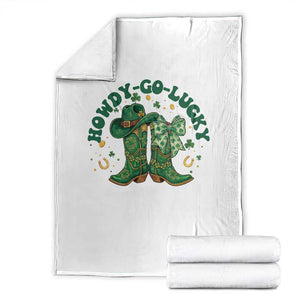 Howdy Go Lucky Throw Blanket Green Cowboy Boots St Patrick's Day TS14 White Print Your Wear