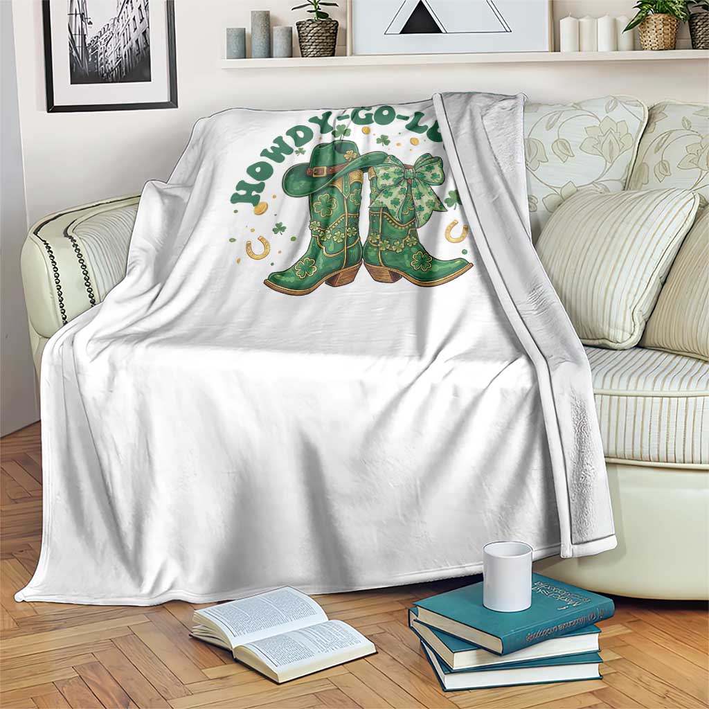 Howdy Go Lucky Throw Blanket Green Cowboy Boots St Patrick's Day TS14 Print Your Wear