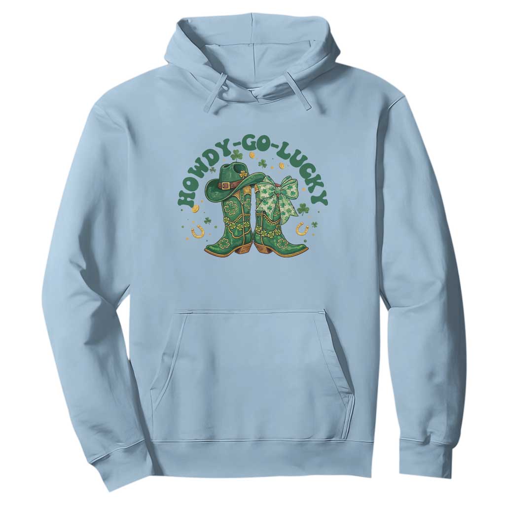 Howdy Go Lucky Hoodie Green Cowboy Boots St Patrick's Day TS14 Light Blue Print Your Wear