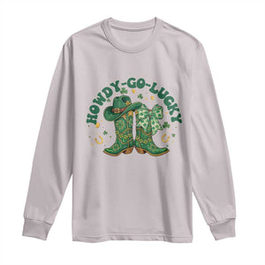 Howdy Go Lucky Long Sleeve Shirt Green Cowboy Boots St Patrick's Day TS14 Ice Gray Print Your Wear