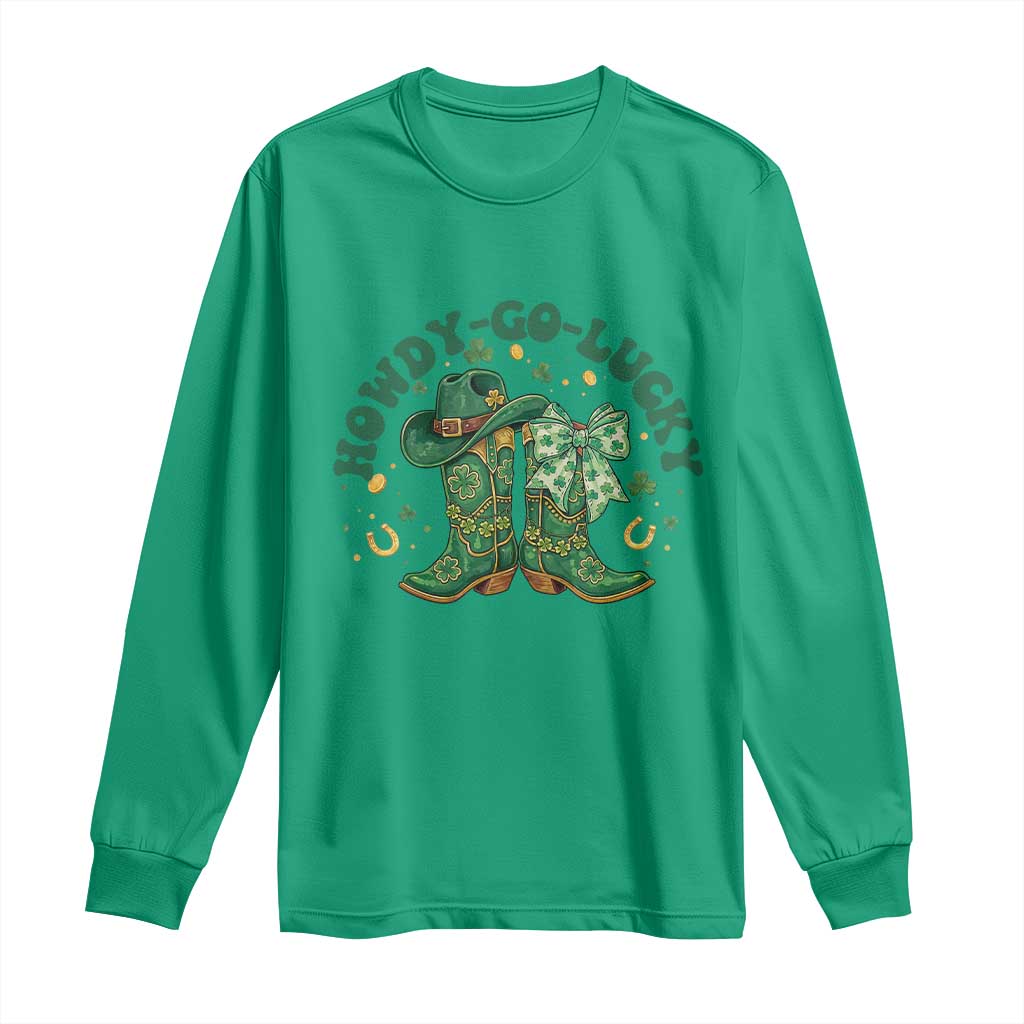 Howdy Go Lucky Long Sleeve Shirt Green Cowboy Boots St Patrick's Day TS14 Irish Green Print Your Wear
