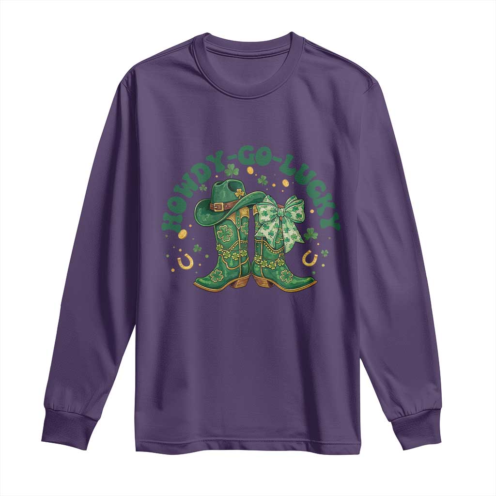 Howdy Go Lucky Long Sleeve Shirt Green Cowboy Boots St Patrick's Day TS14 Purple Print Your Wear