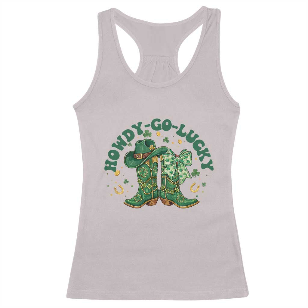 Howdy Go Lucky Racerback Tank Top Green Cowboy Boots St Patrick's Day TS14 Ice Gray Print Your Wear