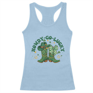 Howdy Go Lucky Racerback Tank Top Green Cowboy Boots St Patrick's Day TS14 Light Blue Print Your Wear