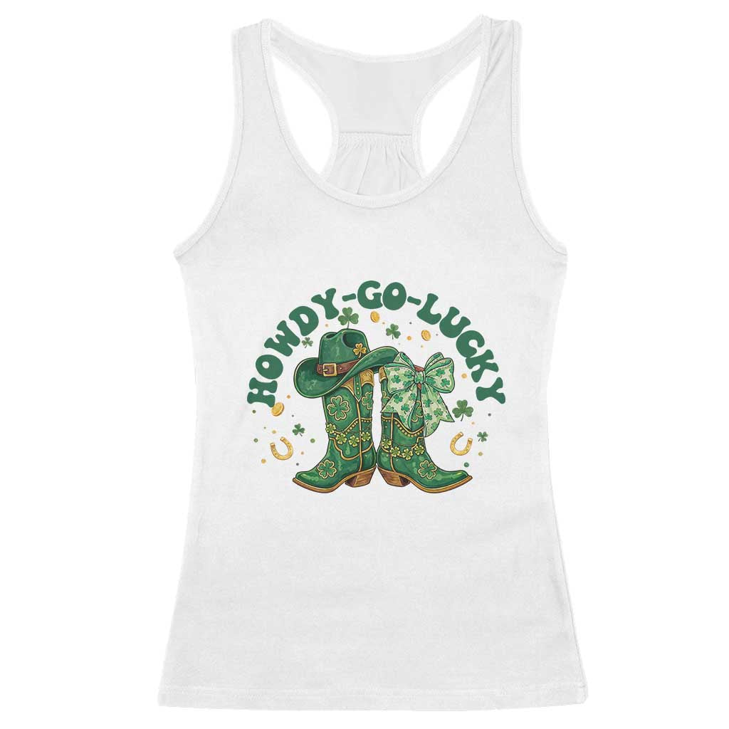 Howdy Go Lucky Racerback Tank Top Green Cowboy Boots St Patrick's Day TS14 White Print Your Wear