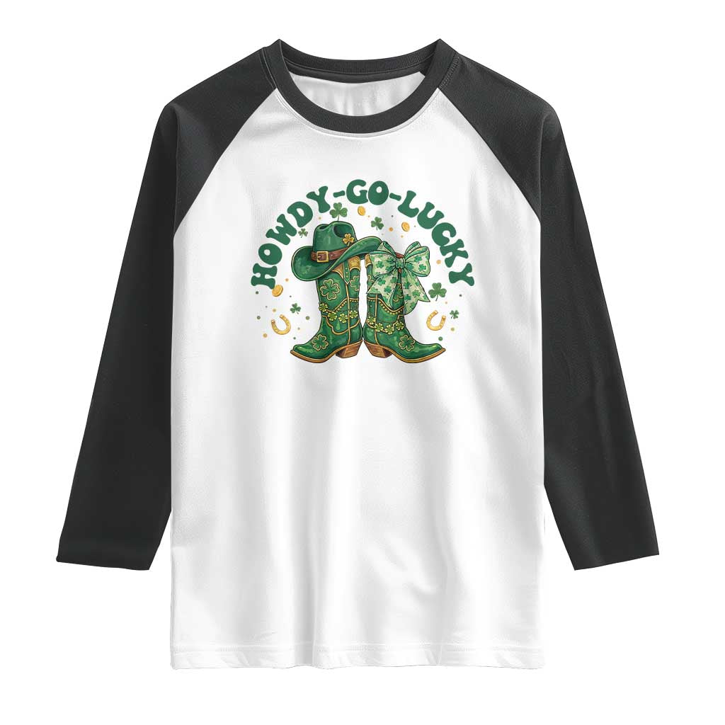 Howdy Go Lucky Raglan Shirt Green Cowboy Boots St Patrick's Day TS14 White Black Print Your Wear