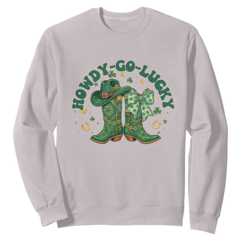 Howdy Go Lucky Sweatshirt Green Cowboy Boots St Patrick's Day TS14 Ice Gray Print Your Wear