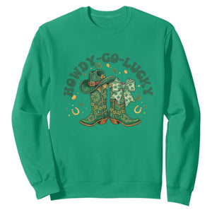 Howdy Go Lucky Sweatshirt Green Cowboy Boots St Patrick's Day TS14 Irish Green Print Your Wear
