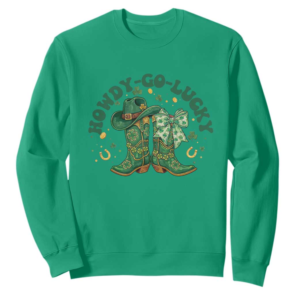 Howdy Go Lucky Sweatshirt Green Cowboy Boots St Patrick's Day TS14 Irish Green Print Your Wear