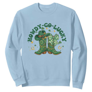 Howdy Go Lucky Sweatshirt Green Cowboy Boots St Patrick's Day TS14 Light Blue Print Your Wear