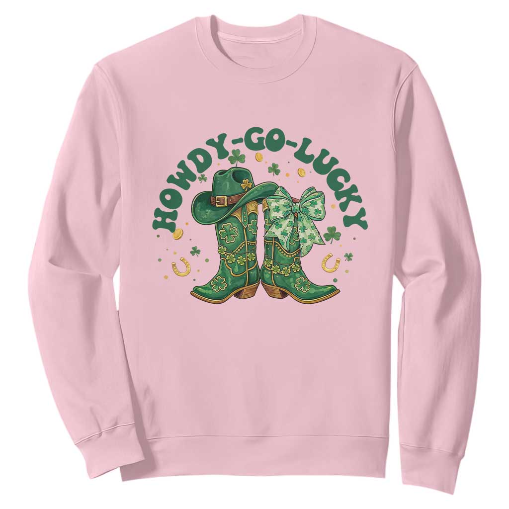 Howdy Go Lucky Sweatshirt Green Cowboy Boots St Patrick's Day TS14 Light Pink Print Your Wear
