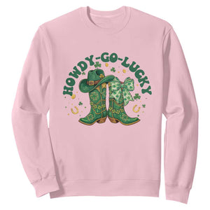 Howdy Go Lucky Sweatshirt Green Cowboy Boots St Patrick's Day TS14 Light Pink Print Your Wear