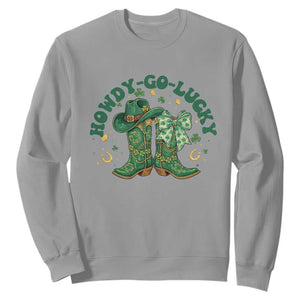 Howdy Go Lucky Sweatshirt Green Cowboy Boots St Patrick's Day TS14 Sport Gray Print Your Wear