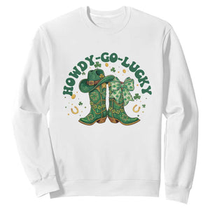 Howdy Go Lucky Sweatshirt Green Cowboy Boots St Patrick's Day TS14 White Print Your Wear