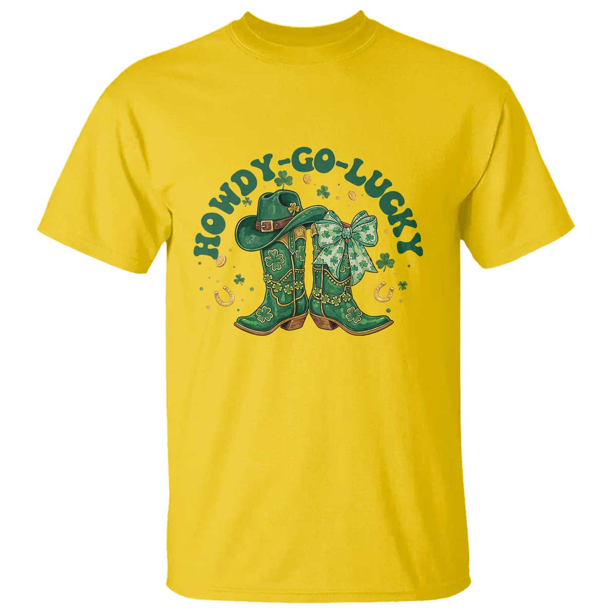 Howdy Go Lucky T Shirt Green Cowboy Boots St Patrick's Day TS14 Daisy Print Your Wear