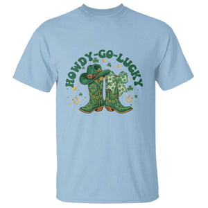 Howdy Go Lucky T Shirt Green Cowboy Boots St Patrick's Day TS14 Light Blue Print Your Wear