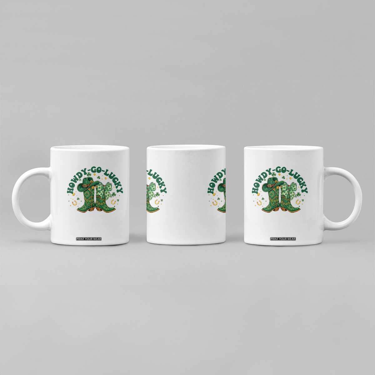 Howdy Go Lucky Coffee Mug Green Cowboy Boots St Patrick's Day TS14 Print Your Wear