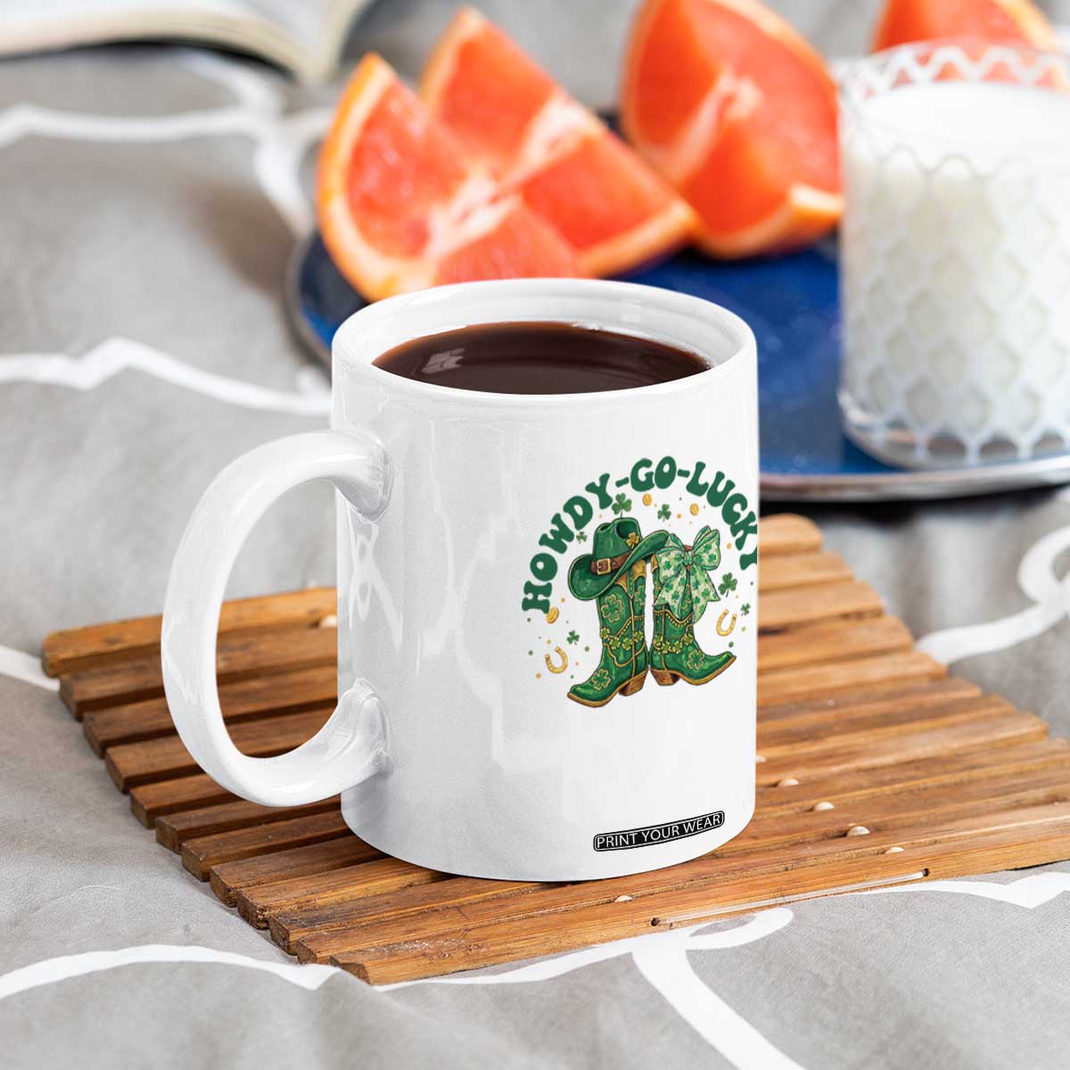 Howdy Go Lucky Coffee Mug Green Cowboy Boots St Patrick's Day TS14 Print Your Wear
