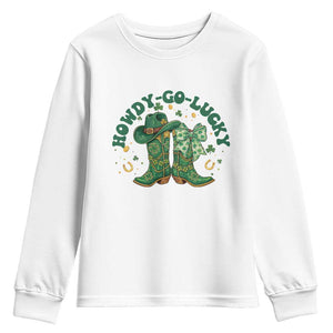 Howdy Go Lucky Youth Sweatshirt Green Cowboy Boots St Patrick's Day TS14 White Print Your Wear