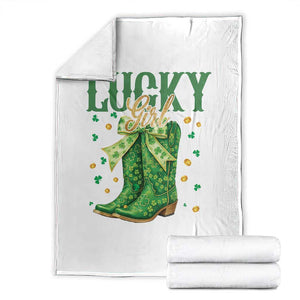 Cowboy St Patrick's Day Throw Blanket Lucky Girl Boots TS14 White Print Your Wear