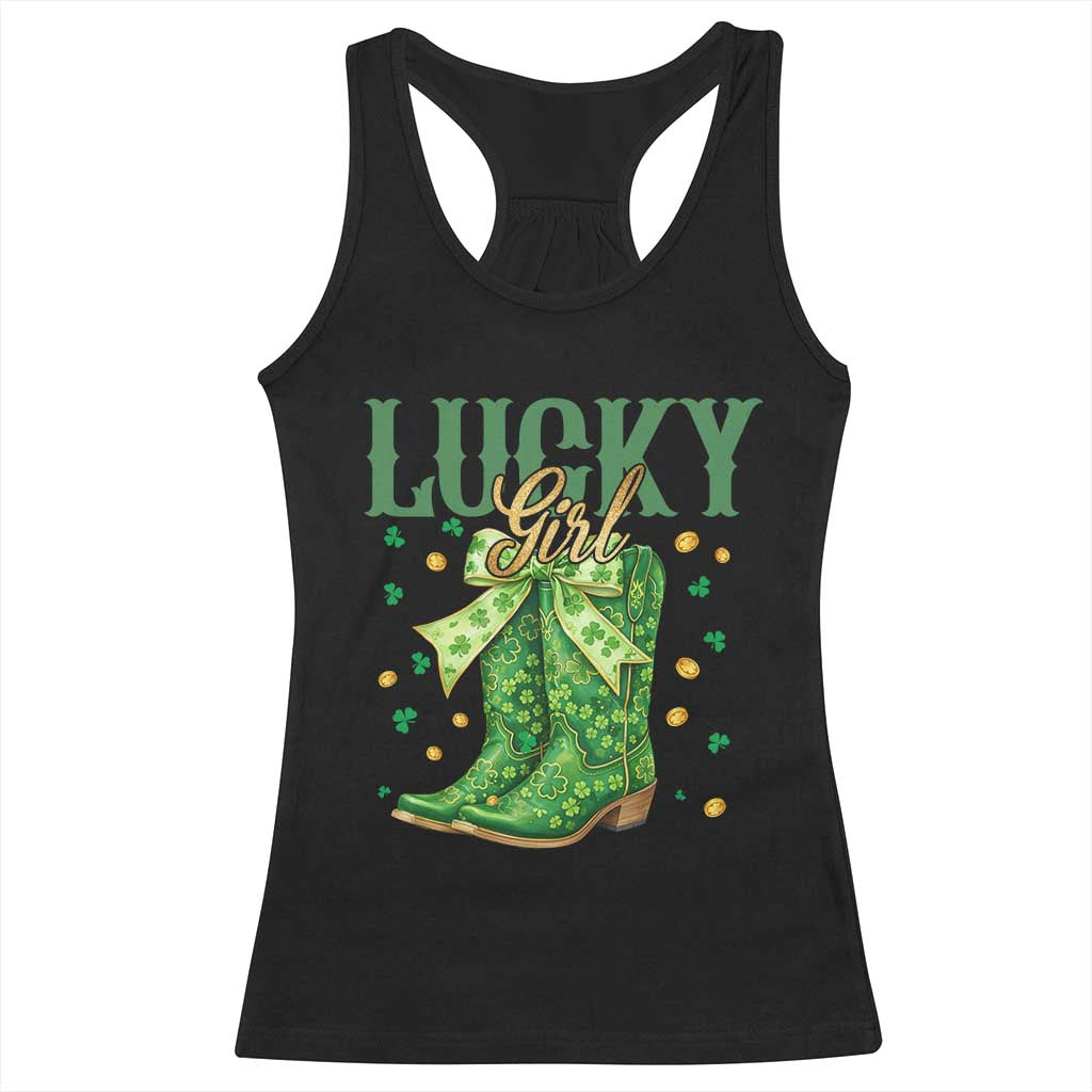 Cowboy St Patrick's Day Racerback Tank Top Lucky Girl Boots TS14 Black Print Your Wear