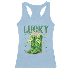 Cowboy St Patrick's Day Racerback Tank Top Lucky Girl Boots TS14 Light Blue Print Your Wear