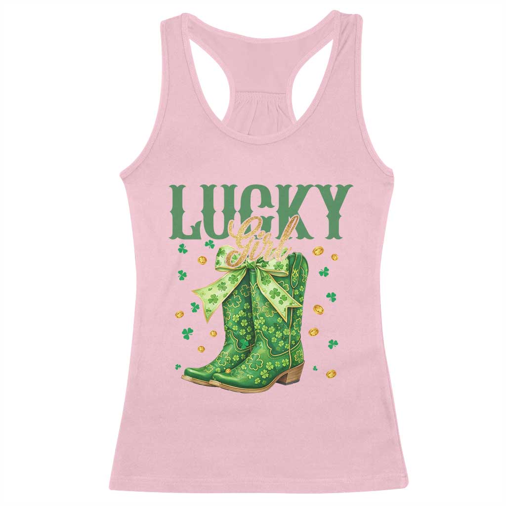 Cowboy St Patrick's Day Racerback Tank Top Lucky Girl Boots TS14 Light Pink Print Your Wear